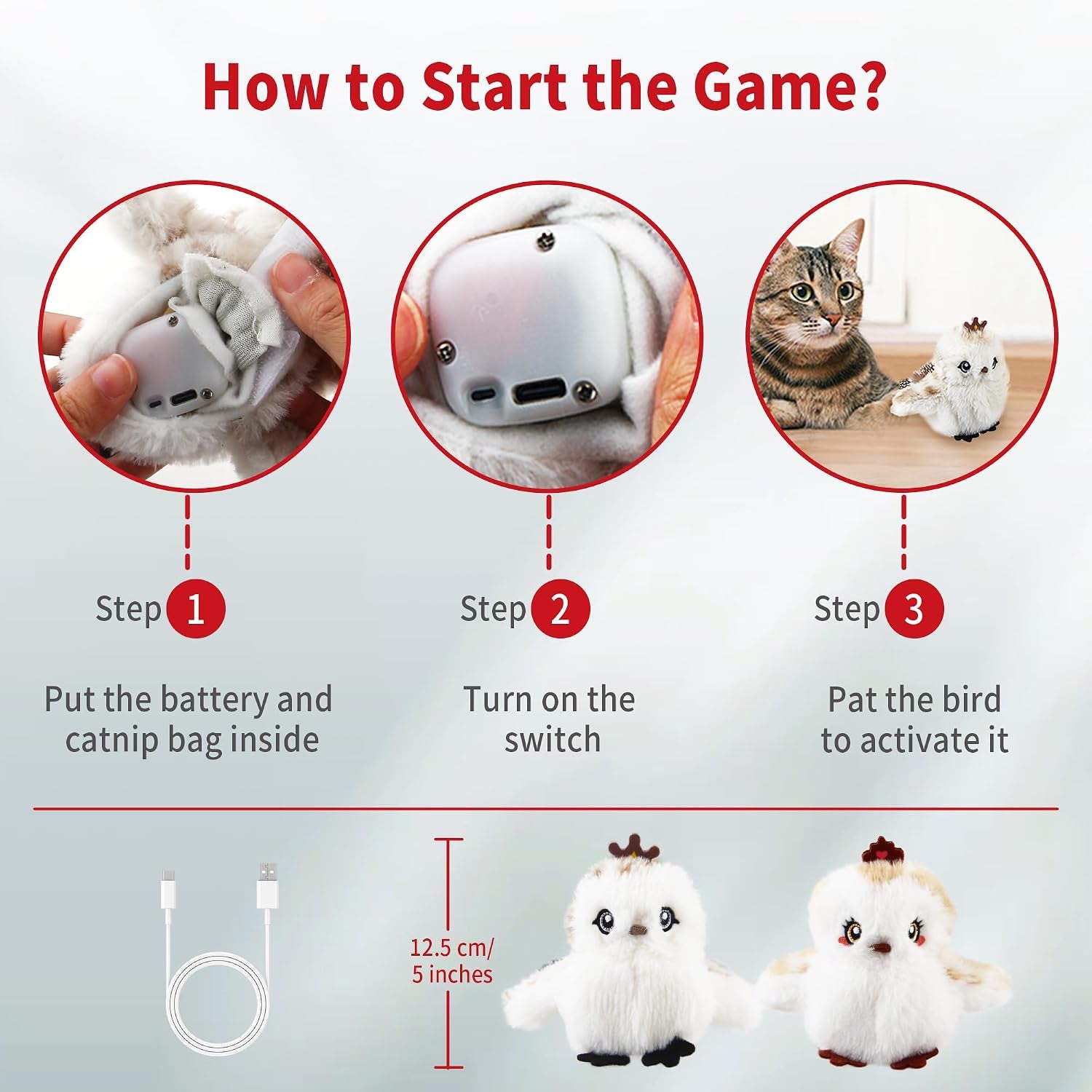 Interactive Flapping Cat Toys Catnip, Electronic Flappy Toys Motion Activated, Automatic Cat Toys for Indoor Cats, USB Rechargeable Cat Enrichment Toy for Hunting and Kicker, Birds Couple