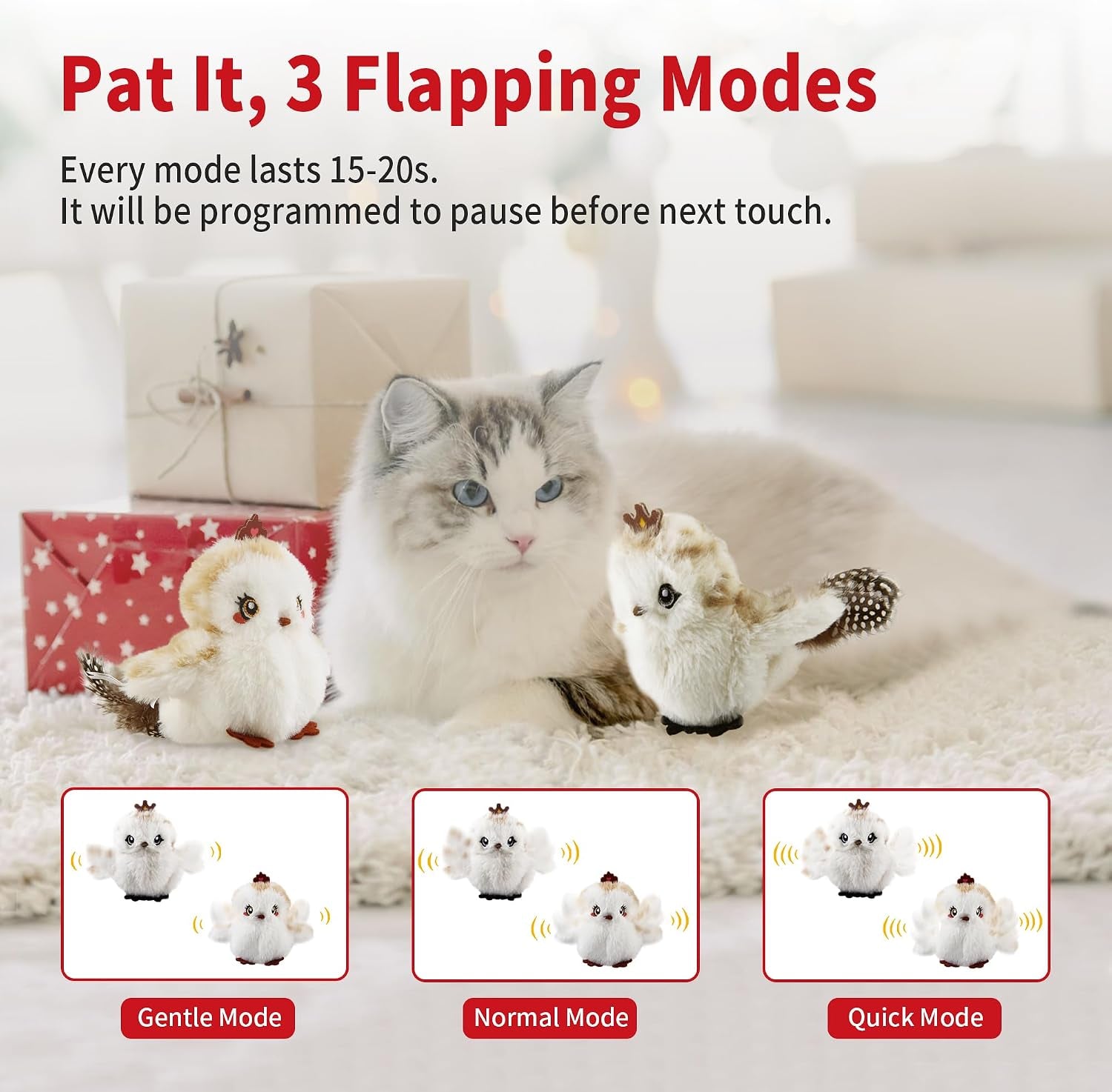 Interactive Flapping Cat Toys Catnip, Electronic Flappy Toys Motion Activated, Automatic Cat Toys for Indoor Cats, USB Rechargeable Cat Enrichment Toy for Hunting and Kicker, Birds Couple