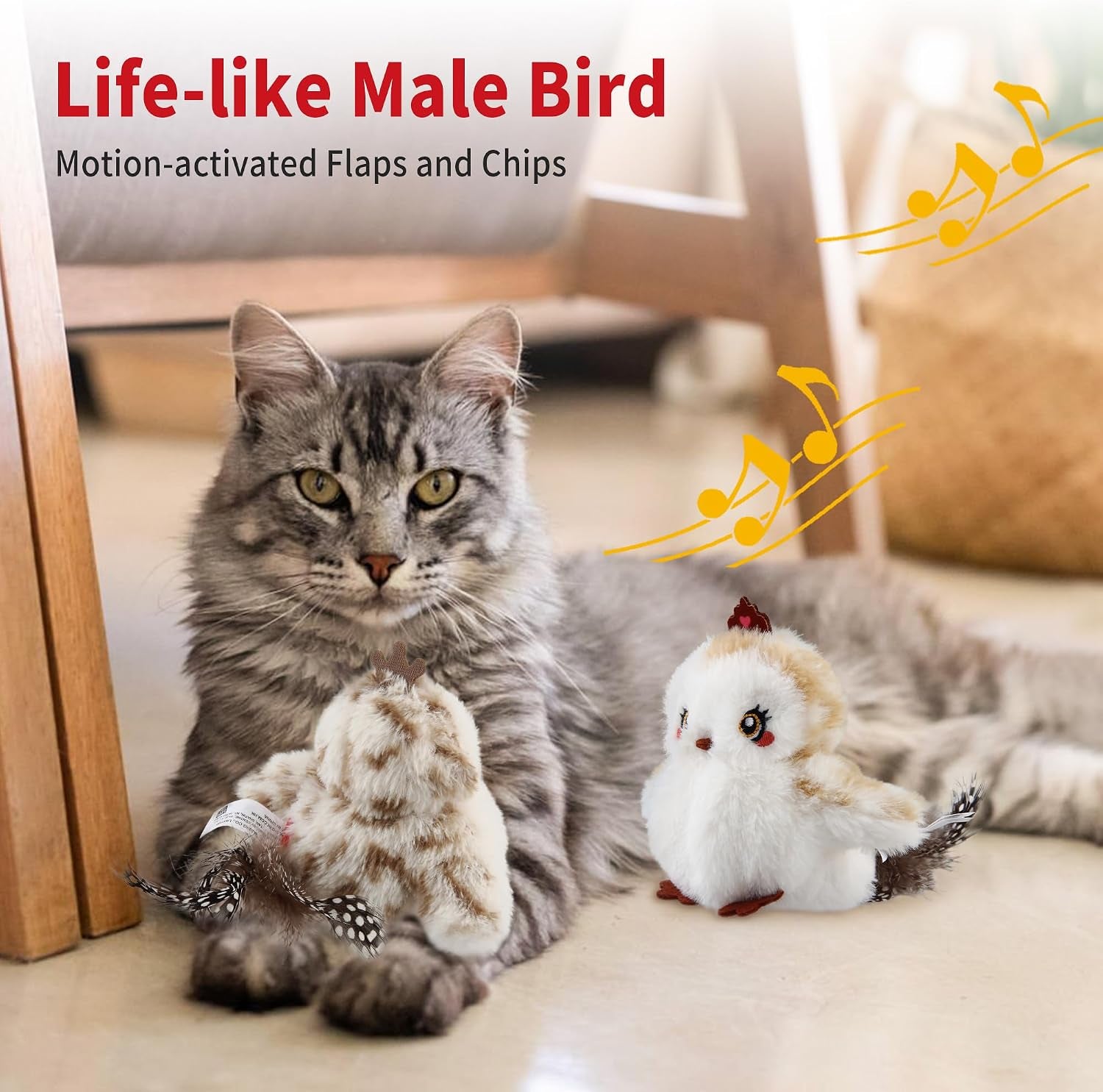 Interactive Flapping Cat Toys Catnip, Electronic Flappy Toys Motion Activated, Automatic Cat Toys for Indoor Cats, USB Rechargeable Cat Enrichment Toy for Hunting and Kicker, Birds Couple