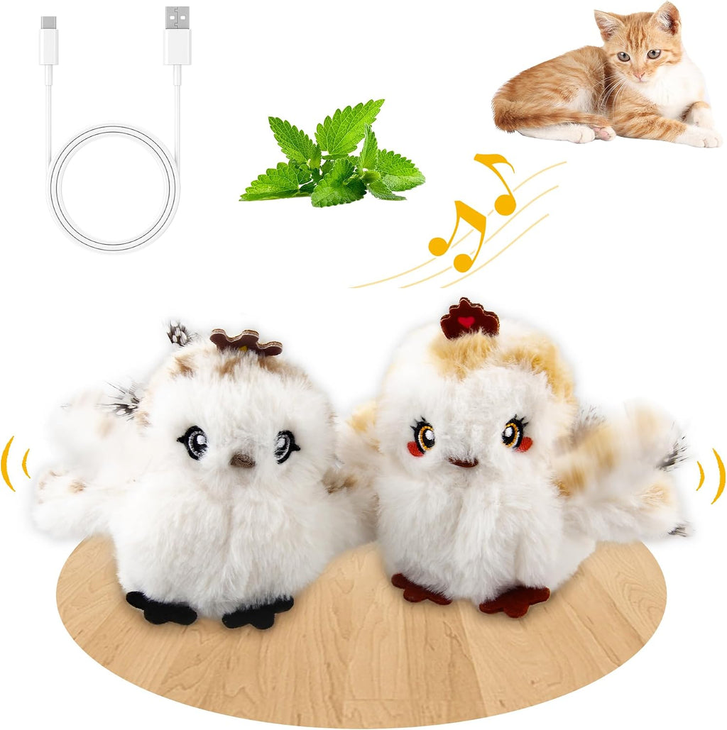 Interactive Flapping Cat Toys Catnip, Electronic Flappy Toys Motion Activated, Automatic Cat Toys for Indoor Cats, USB Rechargeable Cat Enrichment Toy for Hunting and Kicker, Birds Couple