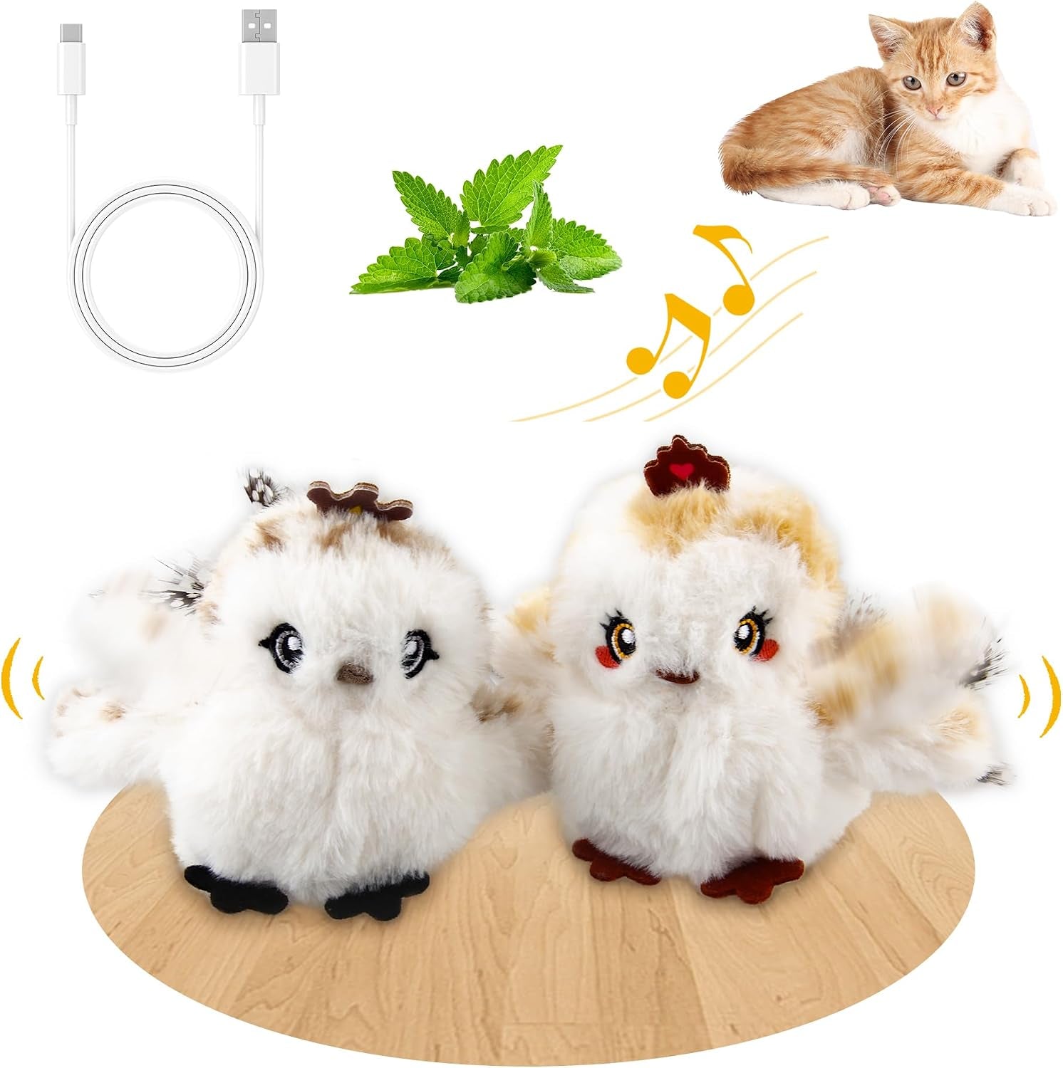Interactive Flapping Cat Toys Catnip, Electronic Flappy Toys Motion Activated, Automatic Cat Toys for Indoor Cats, USB Rechargeable Cat Enrichment Toy for Hunting and Kicker, Birds Couple
