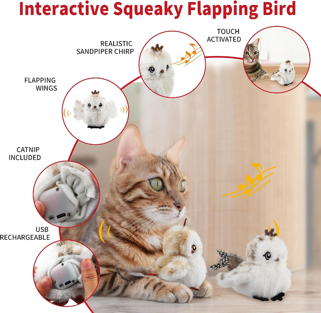 Interactive Flapping Cat Toys Catnip, Electronic Flappy Toys Motion Activated, Automatic Cat Toys for Indoor Cats, USB Rechargeable Cat Enrichment Toy for Hunting and Kicker, Birds Couple