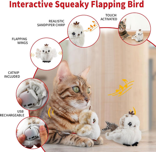 Interactive Flapping Cat Toys Catnip, Electronic Flappy Toys Motion Activated, Automatic Cat Toys for Indoor Cats, USB Rechargeable Cat Enrichment Toy for Hunting and Kicker, Birds Couple